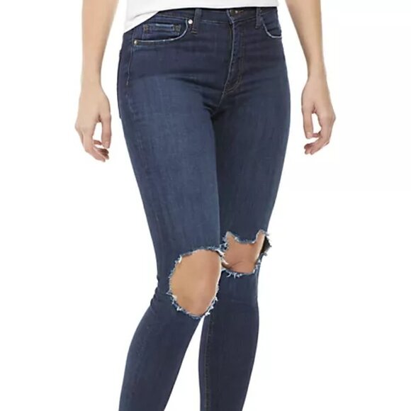 Free People Denim - Free People Distressed Knee Jeans Women's Size 24 Blue Denim High Rise